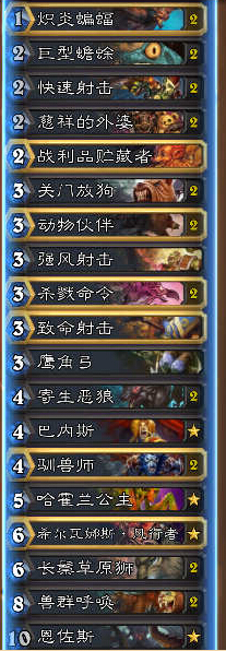 炉石传说亡语猎卡组推荐 狼外婆巴内斯猎人卡